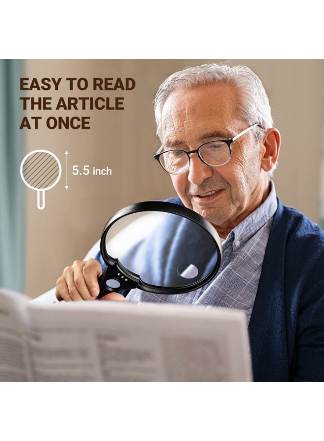Peachjoy Magnifying Glass with Light, Magnifier 5.5 Inch Extra Large Magnifier, 3 Bright LED Illuminated 2X Magnifying Glass Lens 4X 25X Zoom Lightweight Handheld Shatterproof Magnifiers for Reading - Image 2